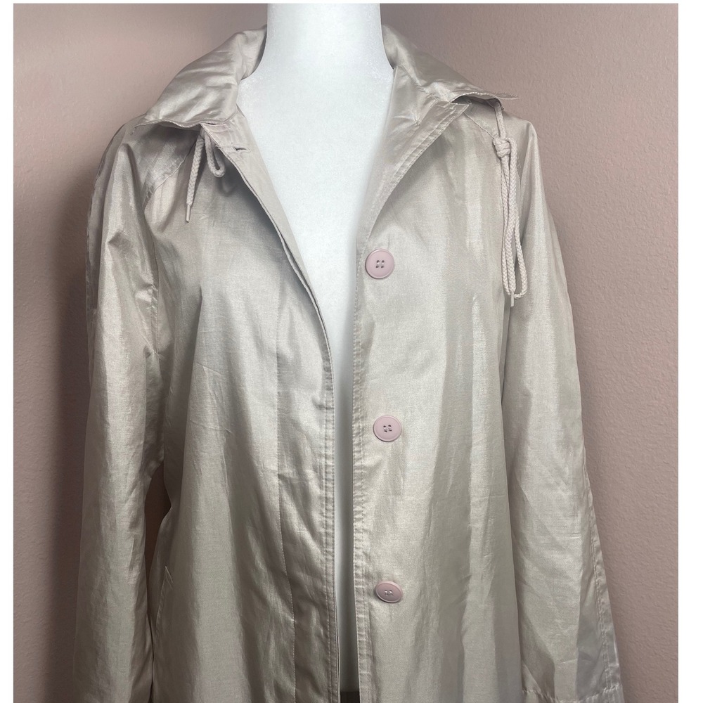 Alorna Vintage Champagne Silver Raincoat Button Front Mesh Lined Trench Coat 7/8